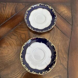 VTG Zsolnay Hungary Pompadour III Demitasse 2‎ Saucers 4.5 Inch Plate Porcelain